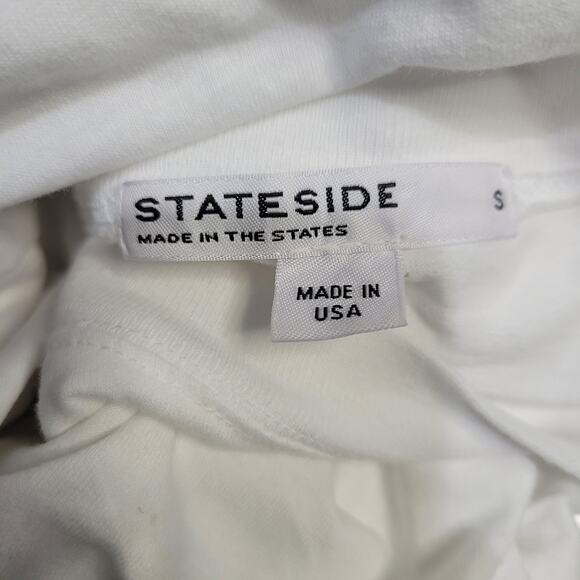 Stateside White Shirt Long Sleeve Tee Angled Pleated Drape CrewNeck Cotton Small - Picture 7 of 15